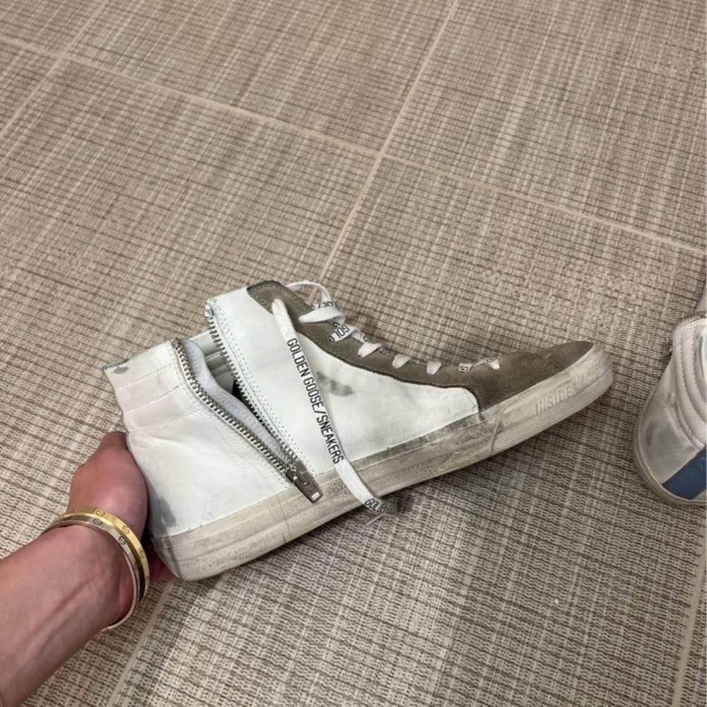 White and Gray High-Top Sneakers